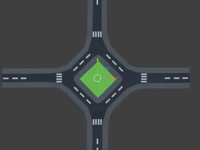 ROAD WITH ROUNDABOUT Low-poly 3D model