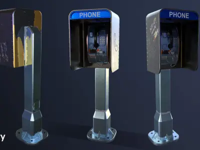 Payphone Game Ready pay phone Low-poly 3D model