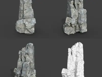Low poly Gray Cracked Modular Rock 220118 Low-poly 3D model
