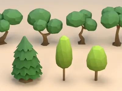 Cartoon Low Poly Trees Flowers Pack Low-poly 3D model