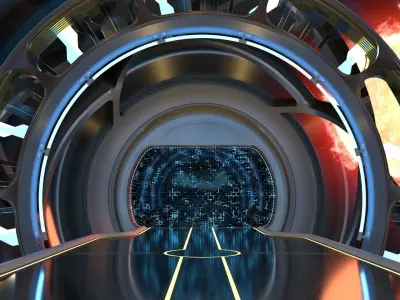 Sci Fi corridor with sun and stars 3D model