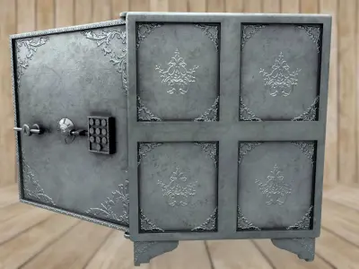 Vintage metal safe PBR game ready Low-poly 3D model