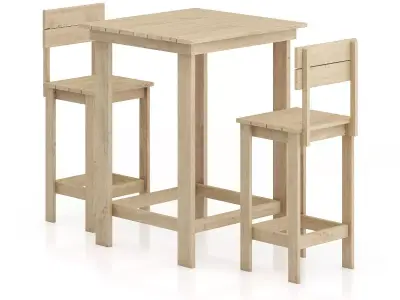 Wooden Table and Chairs 3D model