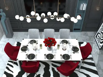 Diningroom dining room with walls and zebra rug 3D print model