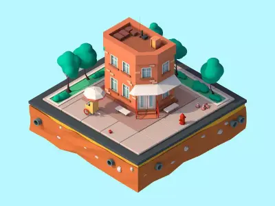 Cartoon Low Poly Brooklyn Small House Building Low-poly 3D model