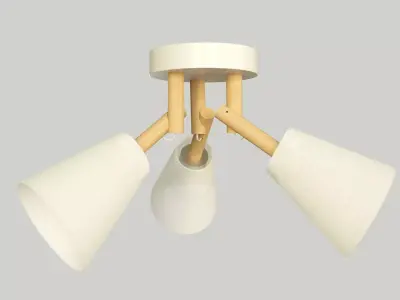 Lighting ceiling light with three wooden lamps 3D model
