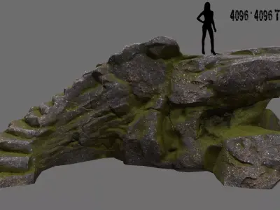 stairway 1 rock with moss Low-poly 3D model