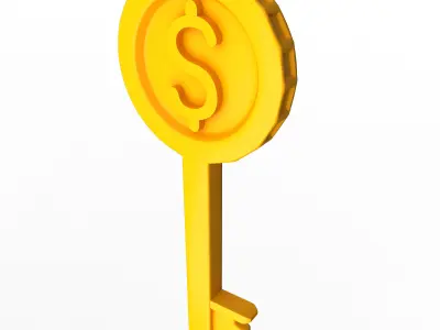 Key with Dollar Coin Cartoon Low-poly 3D model