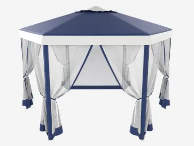 Hexagonal Garden Gazebo with Side Panels 01 3D model