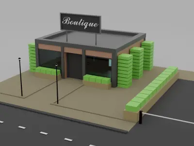 Low Poly Boutique coffee shop on side of road Low-poly 3D model