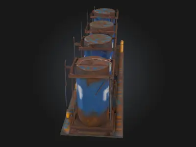 Rusty Blue Tanks  Industrial Decay with Character 3D model