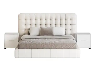 White Upholstered Panel Bed 3D model