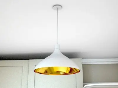 white pendant light with gold inside 40cm dia Low-poly 3D model