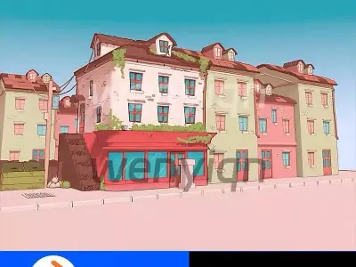 Toon Shaded European Town Street Scene Stylized 3D Model 3D model