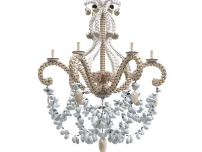 Vintage Palm Beach Shell Seashell 6 Light Chandelier PBR 3D model