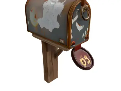 Weathered Mailbox on Wooden Post Low-poly 3D model