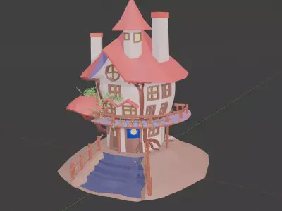 Low polygon mushroom house Low-poly 3D model