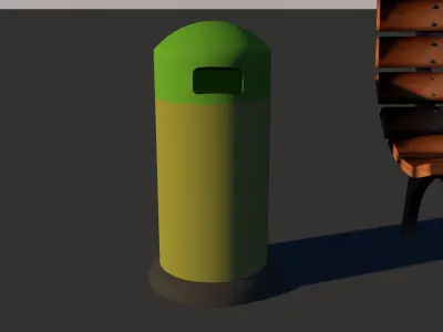 street and park bench with a dustbin FREE Free 3D model