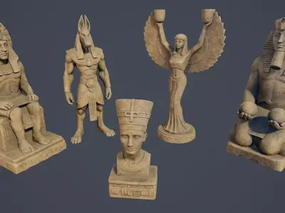 Egyptian statues PBR V1 3D Model Pack