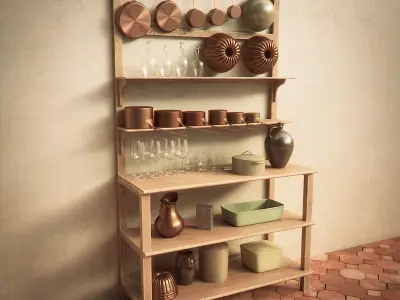 Vintage Kitchen Table and Shelf Set 3D model