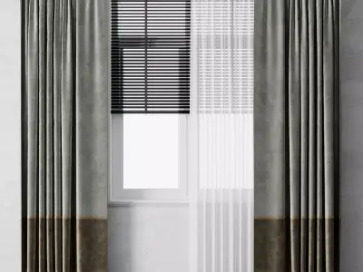 Curtain with metal curtain rod  metal blind 12 Low-poly 3D model