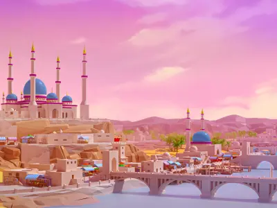 Desert City Oasis Low-poly 3D model