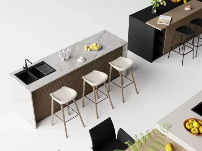 Modern Kitchen Island Dining Sets Pack Low-poly 3D model