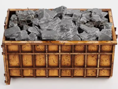 Skip with Waste V2 - Industrial Container with Debris 3D model