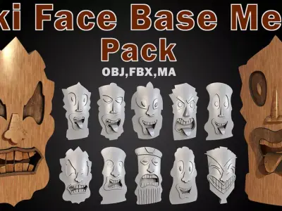 95 Tiki Face base and high Pack  Low-poly 3D model