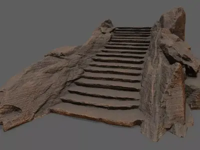 Stairs wooden staircase Low-poly 3D model