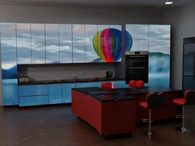 Kitchen with picture cabinet doors 3D model