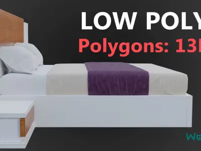 Wooden Bed Low-poly 3D model