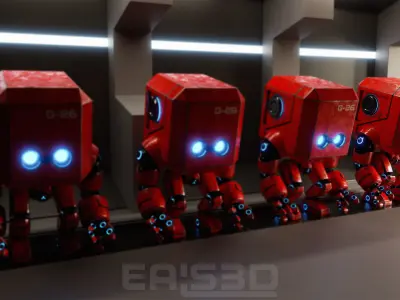 Cute Space Robot Rigged G-26 Red 3D model