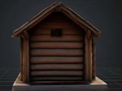  Rustic Wooden Hut with Thatched Roof Low-poly 3D model