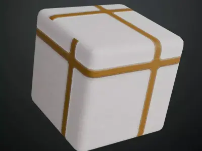 Luxury White Plaster Square Tiles with Gold Recessed Grout PBR Texture