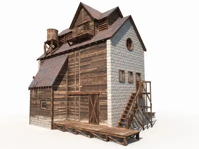 Old Factory Barn Low Poly Low-poly 3D model