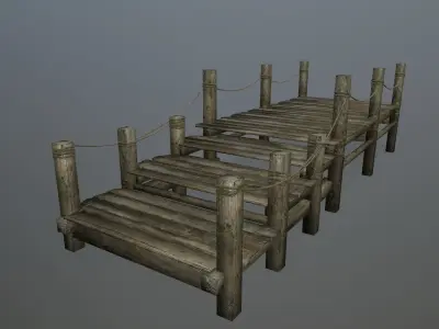 Wooden Pier Set Low-poly 3D model