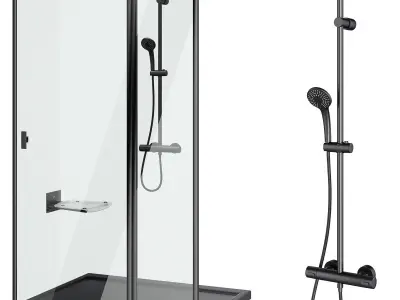 Shower doors Radaway Nes 8 Black set 140 3D model