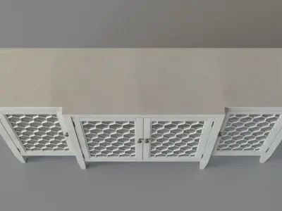 Four Door Storage Sideboard With Honeycomb Pattern White 3D model