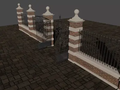Fence Low poly Game-ready 3d model - Modular Low-poly 3D model