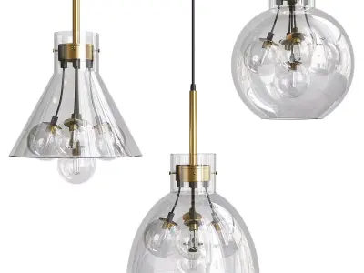 VAPPE three pendant lights with brass and clear glass Low-poly 3D model