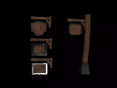 wooden sign Low-poly 3D model