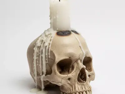  Skull with a Melting Candle Free low-poly 3D model
