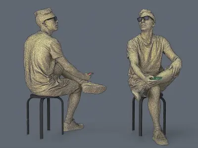 Sitting Observer Young Man in Casual T-shirt and Shorts 3D model