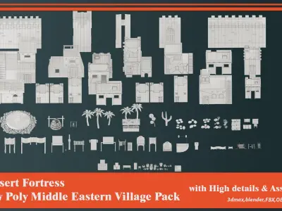 Desert Fortress  Low Poly Middle Eastern Village Pack Low-poly 3D model
