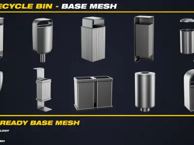30 Recycle Bin Base Mesh - VOL 01 - Game Ready  Low-poly 3D model
