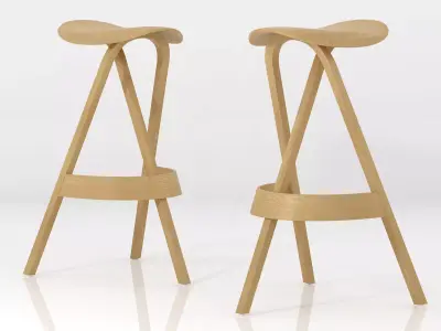 404 H pair of wooden bar stools 3D model