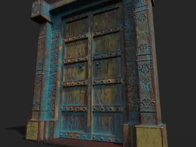 Old wooden door Low-poly 3D model