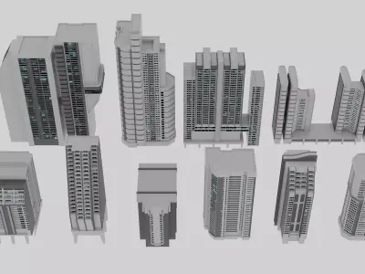 Futuristic Residential Tower Set Low-poly 3D model
