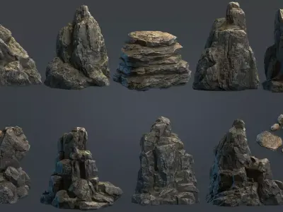 Boulders Collection PBR Game Ready stack of rocks Low-poly 3D model